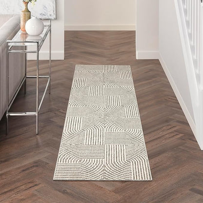 Nourison Home Textured Home Grey Ivory 2'3" x 7'6" Area Rug - Easy Clean, Non Shedding, Bed Room, Living Room, Dining Room, Kitchen (8' Runner)