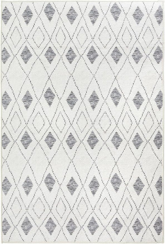 Dash & Albert Chandler Ivory Machine Washable Rug, 2 X 3 Feet, Ivory Geometric Pattern