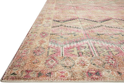 Loloi Layla Collection LAY-17 Pink/Lagoon 7'-6" x 9'-6" .13" Thick Area Rug, Soft, Durable, Vintage Inspired, Distressed, Low Pile, Non-Shedding, Easy Clean, Printed, Living Room Rug