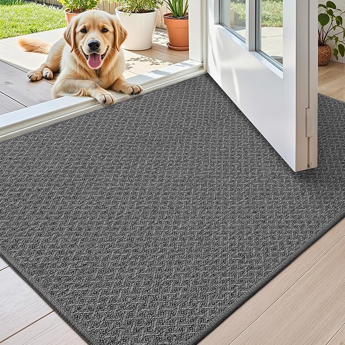 Color&Geometry Ultra Thin Indoor Door Mat Non Slip Rubber Backed Dirt Trapper 24"x36"(Rolled-up NO Creases), Rugs for Entryway, Front Door Mat Indoor Washable Low-Profile Entry Mat, Grey