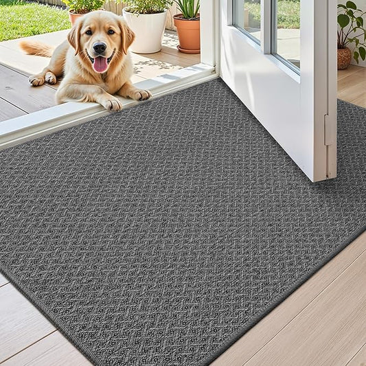 Color&Geometry Ultra Thin Indoor Door Mat Non Slip Rubber Backed Dirt Trapper 24"x36"(Rolled-up NO Creases), Rugs for Entryway, Front Door Mat Indoor Washable Low-Profile Entry Mat, Grey