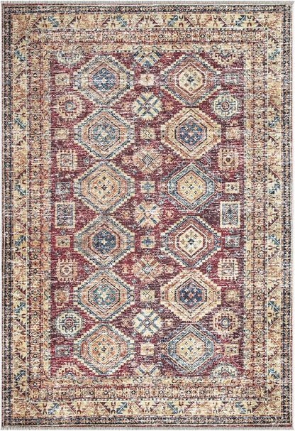 Bloom Rugs Caria Washable Non-Slip 4x6 Rug - Dark Red/Multicolor Traditional Area Rug for Living Room, Bedroom, Dining Room, and Kitchen - Exact Size: 4' x 6'