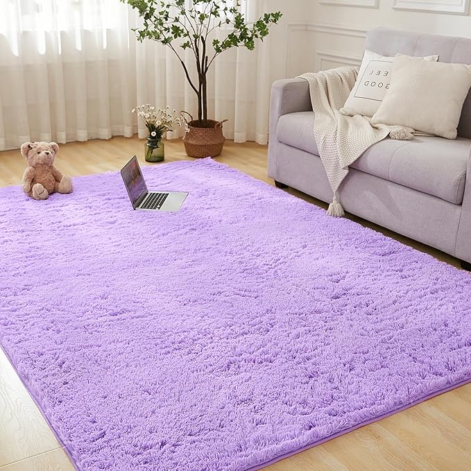 Andency 6x9 Area Rugs Purple,Large Shag Fluffy Soft Shaggy Rugs for Living Room Bedroom, Non-Slip Thick Plush Carpet for Kids Girls and Boys, Dorm Nursery Home Decor Aesthetic