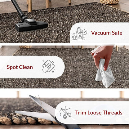 nuLOOM 9x12 Elfriede Jute & Cotton Hand Woven Area Rug, Charcoal, Solid Rustic Farmhouse Style, Weaved Design, Natural Fiber, For Bedroom, Living Room, Dining Room, Hallway, Office, Entryway