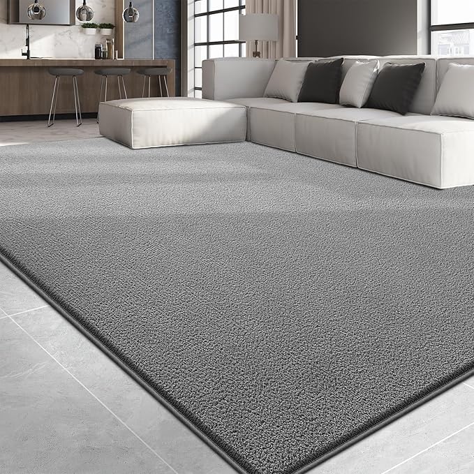 Large Area Rugs for Living Room Bedroom, 4x6 Feet Grey Rug, Minimalist Modern Shag Rug, Soft Thick Comfy Memory Foam Indoor Carpet, Non-Slip Washable Rug for Boys Girls Dorm Nursery Room Home Decor
