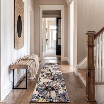 Rugshop Cream Bright Flowers Non Slip Non-Shedding Runner Rug for Hallway, Entryway and Kitchen, 2'7" x 10'