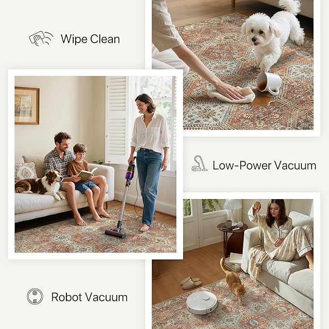 Bavni 2x3 Rugs for Entryway Indoor, Machine Washable Area Rug Non Slip, Vintage Distressed Throw Rugs, Ultra-Thin Small Entry Carpet, Low Pile Door Mat for Entrance, Bedroom, Kitchen, Bathroom, Spice