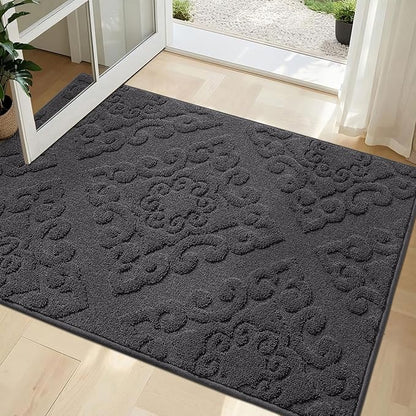 COSY HOMEER Door Mat 32”x48”,Absorbent Dirt Trapper Entryway Rugs,Non-Slip Welcome Mat,Washable Entry Rugs,Low Pile Doormat for Front Back Door,Wet Shoes & Paws,Dark Grey