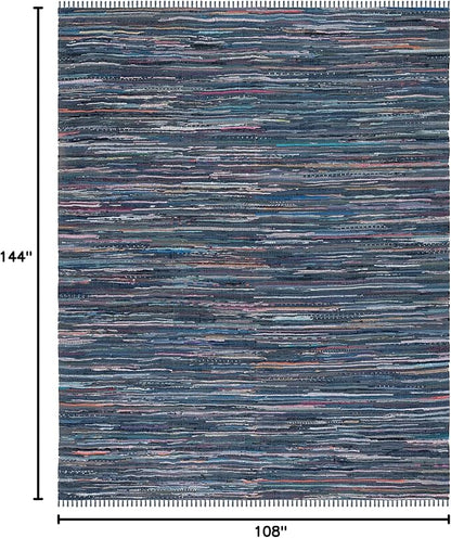 SAFAVIEH Rag Rug Collection Area Rug - 9' x 12', Ink & Multi, Handmade Boho Stripe Cotton, Ideal for High Traffic Areas in Living Room, Bedroom (RAR121C)