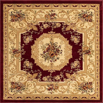 Unique Loom Versailles Collection Traditional Classic Floral Motif Area Rug (5' 0 x 5' 0 Square, Burgundy/Ivory)