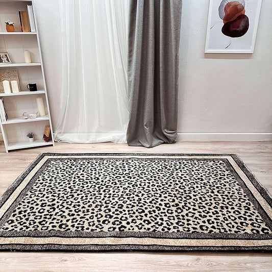 Alfa Rich 5x8 Leopard Beige Black Washable Area Rugs for Living Room Bedroom Kitchen Cotton Rug