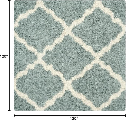 SAFAVIEH Dallas Shag Collection Area Rug - 10' Square, Seafoam & Ivory, Trellis Design, Non-Shedding & Easy Care, 1.5-inch Thick Ideal for High Traffic Areas in Living Room, Bedroom (SGD257C)