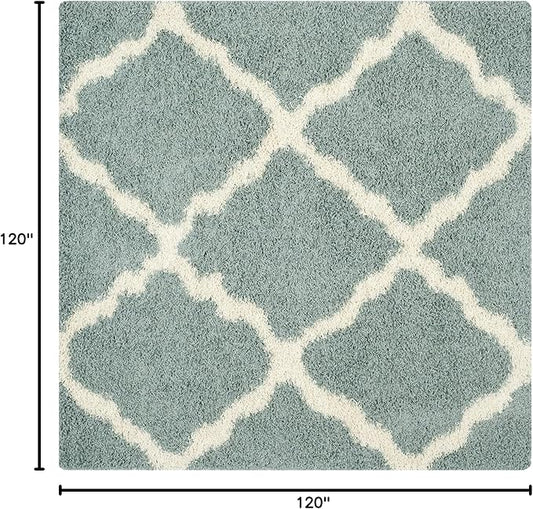 SAFAVIEH Dallas Shag Collection Area Rug - 10' Square, Seafoam & Ivory, Trellis Design, Non-Shedding & Easy Care, 1.5-inch Thick Ideal for High Traffic Areas in Living Room, Bedroom (SGD257C)