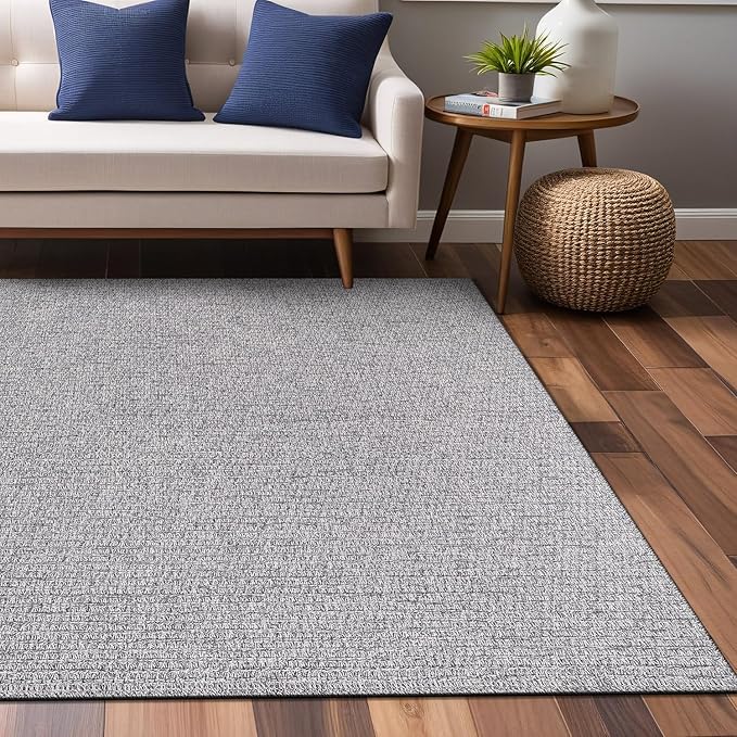 Easy Jute Rugs 8x10 Gray Color Living Room Indoor Outdoor Area Rug for Farmhouse Patio and Kitchen Rug High Traffic Washable Easy to Clean Solid Boho Woven Design Outside Carpet (8 x 10)