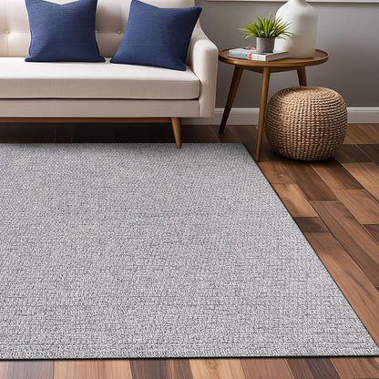 Easy Jute Rugs 8x10 Gray Color Living Room Indoor Outdoor Area Rug for Farmhouse Patio and Kitchen Rug High Traffic Washable Easy to Clean Solid Boho Woven Design Outside Carpet (8 x 10)