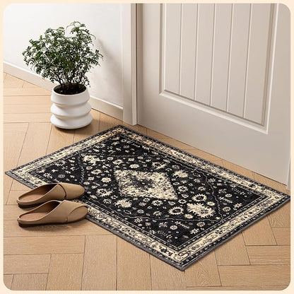 Istana 2x3 Area Rug - Black Boho Rugs for Living Room 2x3 - Foldable Small Rugs for Bedroom - Stain Resistant Washable Rug Non Slip - Eco-Friendly Area Rugs Indoor