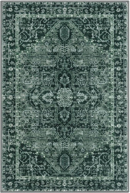 KOZYFLY Small Area Rug 2x3 Ft Rugs for Entryway Washable Boho Entry Rug Non Slip Door Mat Indoor Entrance Faux Wool Vintage Printed Kitchen Rug Throw Rugs for Entrance Kitchen, Dark Green