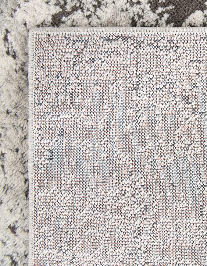 Rugs.com Leipzig Collection Rug – 8 Ft Square Gray Low-Pile Rug Perfect for Living Rooms, Kitchens, Entryways