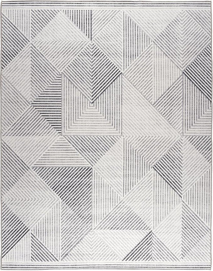 ReaLife Rugs Machine Washable Area Rug - Living Room Bedroom Bathroom Kitchen Entryway Office - Padded Low Pile Stain Resistant Premium - Modern Geometric Contemporary - Miles - Gray 4' x 6'