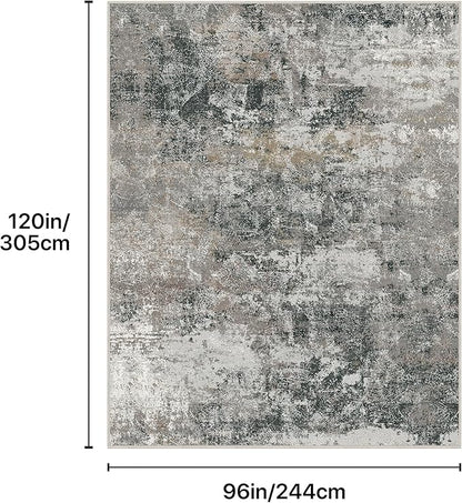 GENIMO Washable 8x10 Area Rugs for Living Room, Non Slip Modern Abstract Rug, Machine Washable Stain Resistant Low Pile Soft Carpet for Bedroom, Dining, Office, Black Grey
