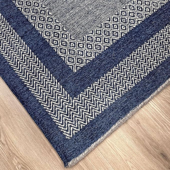 Alfa Rich 3x5 Navy Blue Washable Area Rugs for Living Room Bedroom Kitchen Dining Cotton Runner