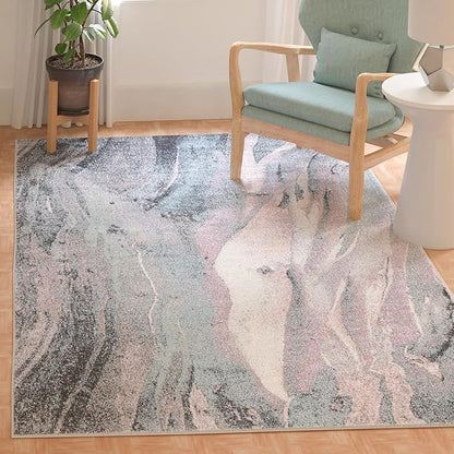 SAFAVIEH Glacier Collection 6'7" x 9' Pink / Blue GLA126U Modern Abstract Non-Shedding Living Room Bedroom Dining Home Office Area Rug