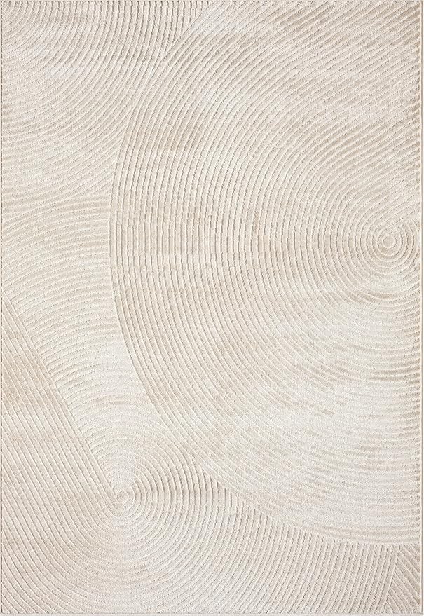 Abani Neutral Beige Area Rug 10' x 14' for Living Room, Bedroom - Zen Reiki Circles Pattern - Durable & Easy to Clean