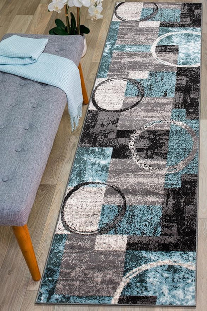 Rugshop Contemporary Abstract Circle Design Soft Runner Rug 2' x 7'2" Gray