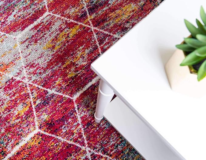 Unique Loom Trellis Frieze Collection Area Rug - Geometric (7' 10" x 10' Oval, Multi/ Ivory)