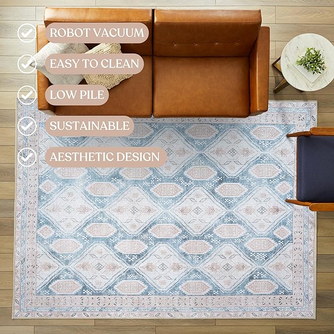 Washable Area Rug. Modern Farmhouse. Vintage. Turkish. Bohemian. Distressed. Oriental. Traditional. Rugs for Living Room. Dining. Bedroom. Office. Entryway. Foyer. (852CB, 2'5" x 6'5")