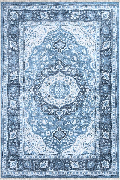 Bloom Rugs Caria Washable Non-Slip 6x9 Rug - Blue Traditional Area Rug for Living Room, Bedroom, Dining Room, and Kitchen - Exact Size: 6' x 9'