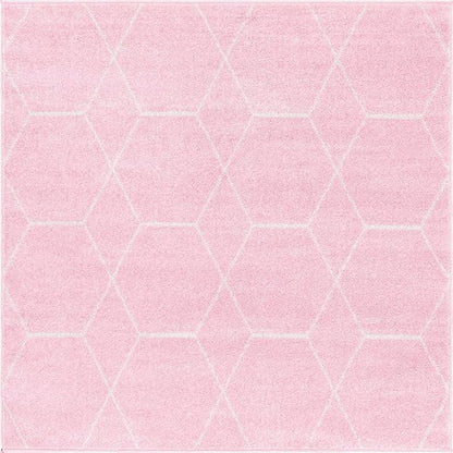 Unique Loom Trellis Frieze Collection Area Rug - Geometric (5' Square, Light Pink/ Ivory)