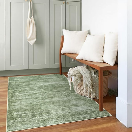Hunter Green Modern Rug for Bedroom Non Slip Washable 3 x 5 Area Rug for Kitchen Entryway Minimalist Abstract Style Low Pile Floor Carpet Olive Green 3x5
