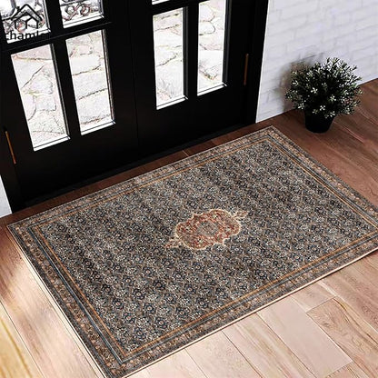 2x3 Area Rug Washable Door Mat Vintage Doormat Indoor Entrance Traditional Thin Floral Print Non Slip Rugs for Kitchen Bathroom Bedroom Living Room