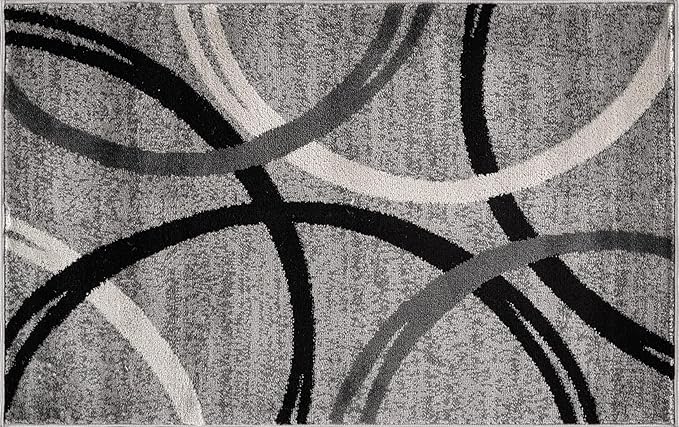Rugshop Wavy Circles Design Accent Rug, Fade-Resistant Carpet for Entryway or Bathroom, Gray, 2'7" x 4'