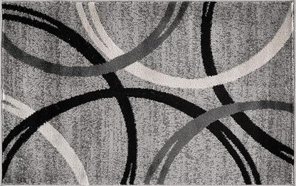 Rugshop Wavy Circles Design Accent Rug, Fade-Resistant Carpet for Entryway or Bathroom, Gray, 2'7" x 4'