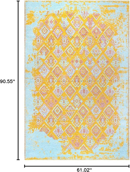 Alfa Rich 5x8 Pink Orange Teal Reversible Washable Area Rugs for Living Room Bedroom Kitchen Rug