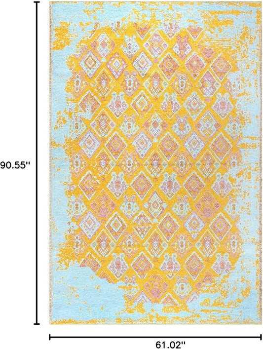 Alfa Rich 5x8 Pink Orange Teal Reversible Washable Area Rugs for Living Room Bedroom Kitchen Rug