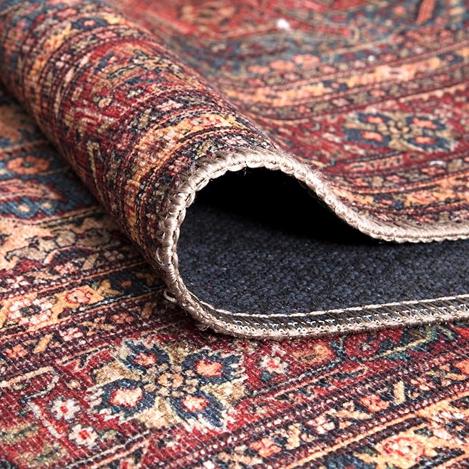 Bloom Rugs Washable Non-Slip 10x14 Rug - Red/Teal Blue/Yellow Traditional Medallion Area Rug for Living Room, Bedroom, Dining Room, and Kitchen - Exact Size: 10' x 14'