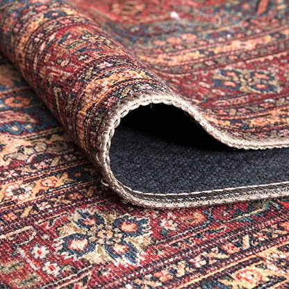 Bloom Rugs Washable Non-Slip 5' x 7' Rug - Red/Teal Blue/Yellow Traditional Medallion Area Rug for Living Room, Bedroom, Dining Room, and Kitchen - Exact Size: 5' x 7'