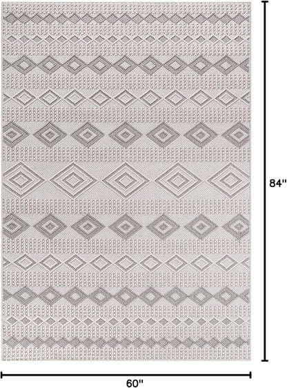 CAMILSON Micro Loop Rug 5x7 Modern Luxury Geometric Moroccan Diamond Area Rugs Soft High and Low Pile Stain Resistant Easy-Cleaning Non-Shedding for Living Room Office Indoor Carpet (5 x 7 White-Gray)