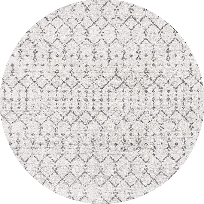 JONATHAN Y Boho Vintage Diamond Cream/Gray Round Area Rug 5 ft, Moroccan Hype for Living Room, Bedroom, Kitchen, Office, Easy-Cleaning, High Traffic, Pet-Friendly, Non-Shedding (MOH101B-5R)