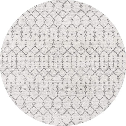 JONATHAN Y Boho Vintage Diamond Cream/Gray Round Area Rug 5 ft, Moroccan Hype for Living Room, Bedroom, Kitchen, Office, Easy-Cleaning, High Traffic, Pet-Friendly, Non-Shedding (MOH101B-5R)