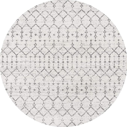 JONATHAN Y Boho Vintage Diamond Cream/Gray Round Area Rug 5 ft, Moroccan Hype for Living Room, Bedroom, Kitchen, Office, Easy-Cleaning, High Traffic, Pet-Friendly, Non-Shedding (MOH101B-5R)