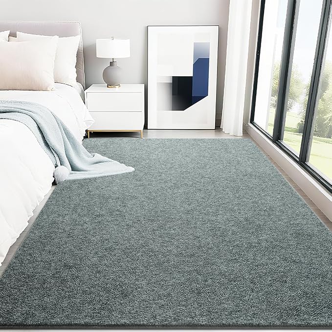 HQAYW 4x6 Area Rugs for Living Room Bedroom, Modern Thickened Memory Foam Soft Rug, Indoor Low Pile Minimalist Washable Non Slip Carpets for Kids Girls Boys Nursery Dorm Home Decor, Grey Green