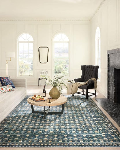 Loloi Rifle Paper Co. Eden Collection EDE-03 Lattice Indigo 2'-6" x 11'-6" Runner Rug feat. CloudPile™