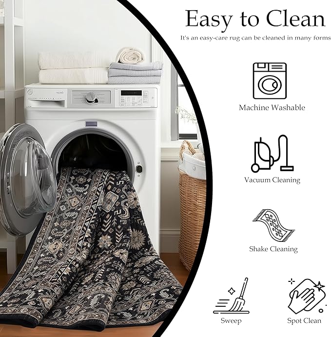 Area Rug Non Slip Machine Washable Ultra Soft Living Room/Bedroom/Kitchen/Outdoor/Classroom Black Gold, 6'×9'