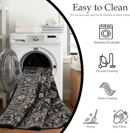 Area Rug Non Slip Machine Washable Ultra Soft Living Room/Bedroom/Kitchen/Outdoor/Classroom Black Gold, 6'×9'