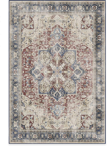 RUGGABLE Washable Vintage Area Rug – Kamran Royal Blue 6x9, Stain-Resistant, Non-Slip – Medium Machine Washable Rugs for Living Room, Bedroom, Hallway, Entryway & Office–with Cushioned Pad