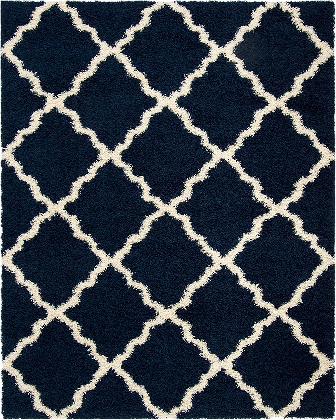 SAFAVIEH Dallas Shag Collection X-Large Area Rug - 11' x 15', Navy & Ivory, Trellis Design, Non-Shedding & Easy Care, 1.5-inch Thick Ideal for High Traffic Areas in Living Room, Bedroom (SGD257N)